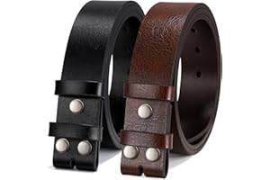 JASGOOD 2 Pack Mens Leather Belt Strap Without Buckle,Snap Buckle Replacement Leather Strap