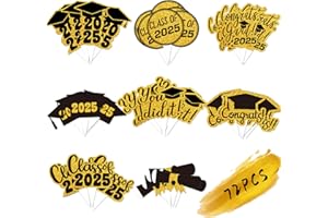 HAXPACAL 72pcs Graduation Cupcake Toppers 2025 Glitter Class of 2025 Graduation Cap Diploma Cupcake Picks 2025 Graduation Theme Party Cake Decorations Supplies