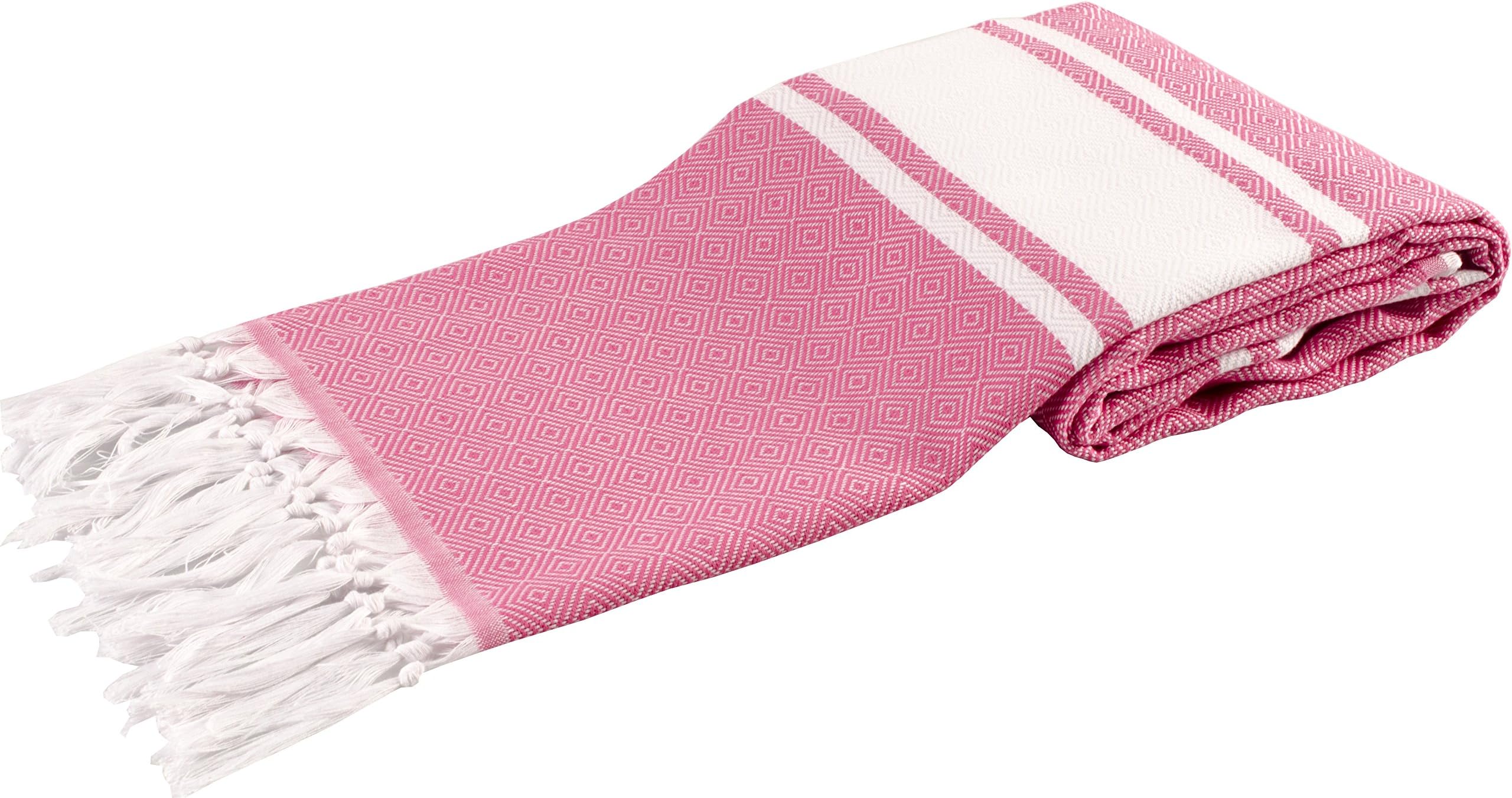 LUNASIDUS Luxury Diamond Design Peshtemal, 39 by 74 inches, 100% Turkish Cotton,High-end Traditional Turkish Cotton Peshtemal (Pink)