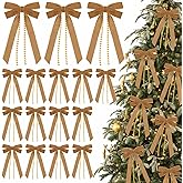 LOYIM 24 Pcs Velvet Ribbon Bows for Christmas Tree, Rustic Ribbon Ornaments Vintage Crafts Wreath Bows for Xmas Door Garland Gift Wrapping Decorations(Gold)