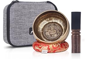 Kmise Tibetan Singing Bowls Set- Handmade in Nepal Meditation Sound Bowls for Yoga, Meditation, Mindfulness, Healing and Chakra Balancing, Stress Relief (5'，Ganesha)