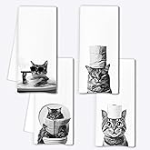 INDAJEDN Cat Gifts Hand Towels for Bathroom Set of 4, Cute Cat Bathroom Decor, Cute Cats Dish Towel, Funny Cats Cabin Decor, 16x24 Inch