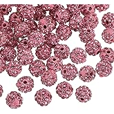 uxcell 100Pcs 8mm Rhinestone Clay Beads, Polymer Clay Crystal Bead Round Disco Shiny Ball Beads Bulk for DIY Bracelet Necklace Jewelry Making (Light Pink)