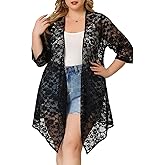 Agnes Orinda Plus Size Cardigans for Women Open Front 3/4 Sleeves Crochet Cover Ups Jackets 2024