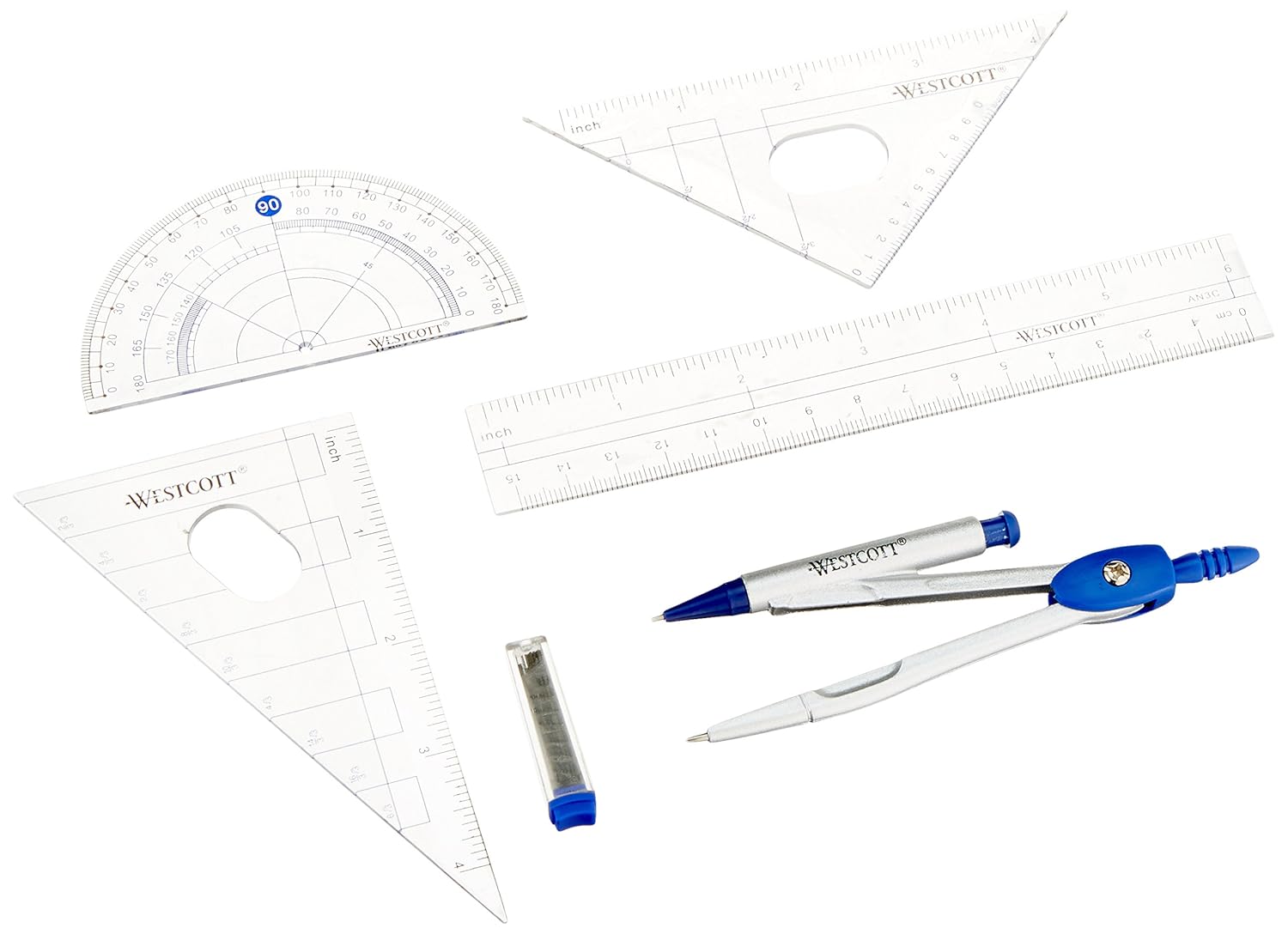 Westcott Six Piece Geometry Tool Kit With Pouch, Assorted