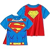 WARNER BROS Boy's Superman Tee with Detachable Superhero Cape, Blue/Red, 100% Cotton