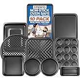 Emporio Kitchen Stackable Baking Pan Set - Nonstick Gray Coating, Carbon Steel Bakeware Sets, PFOA, PFOS, PTFE Free, Recipe Booklet Included, Oven Safe Tray (Up To 450° F), Set of 10 - Black