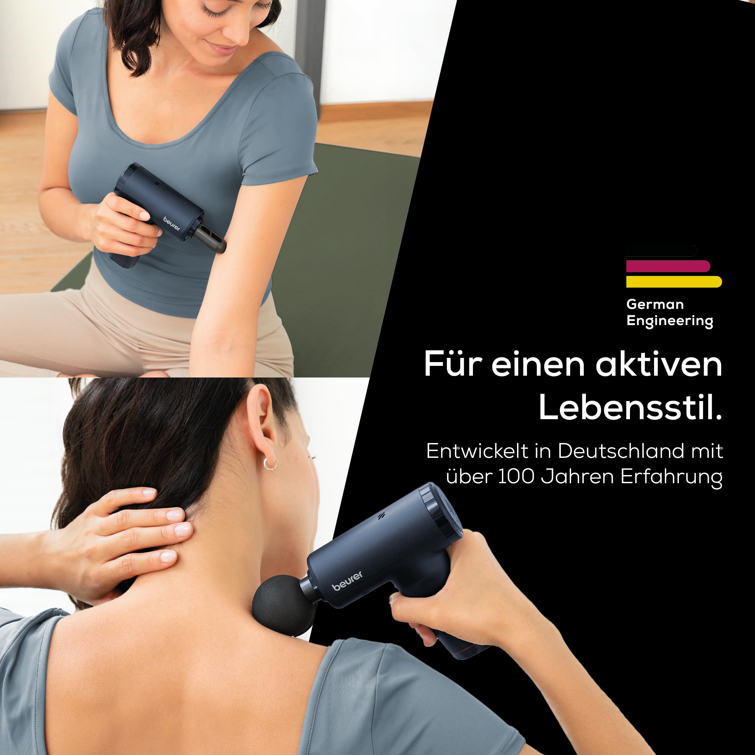 Beurer PowerReload Massagepistole, professionelle Triggerpunktmassage für Entspannung & Regeneration, kraftvolles Muskelmassagerät mit 5 Aufsätzen, 5 Intensitätsstufen, extrem leise & Akku bis zu 4h 4