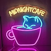 Xixkilly Coffee Neon Sign for Wall Decor Cat Neon Light Midnight Cafe Led Neon Signs Colorful LED Neon Lights for Coffee Shop Dessert Shop Bakery Cafe Dcoration