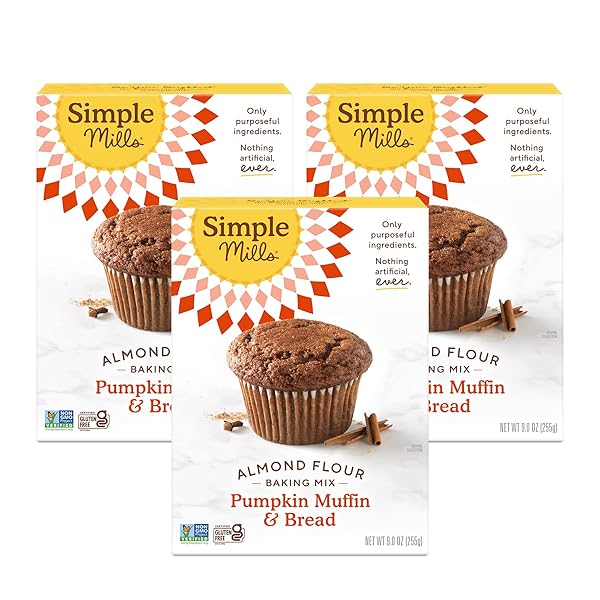 SIMPLE MILLS ALMOND FLOUR BAKING MIX, GLUTEN FREE PUMPKIN BREAD MIX, MUFFIN PAN READY, MADE WITH WHOLE FOODS, 3 COUNT (PACKAGING MAY VARY)