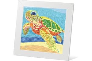 DIYGEMDOT Sea Turtle Diamond Painting Kit for Kids with Wooden Frame, 5D Diamond Art Gem Painting for Beginners, Gem Art Crafts and Gifts for Girls and Boys Ages 4-5-6-7-8-9-10-11-12 (7X7 Inches)