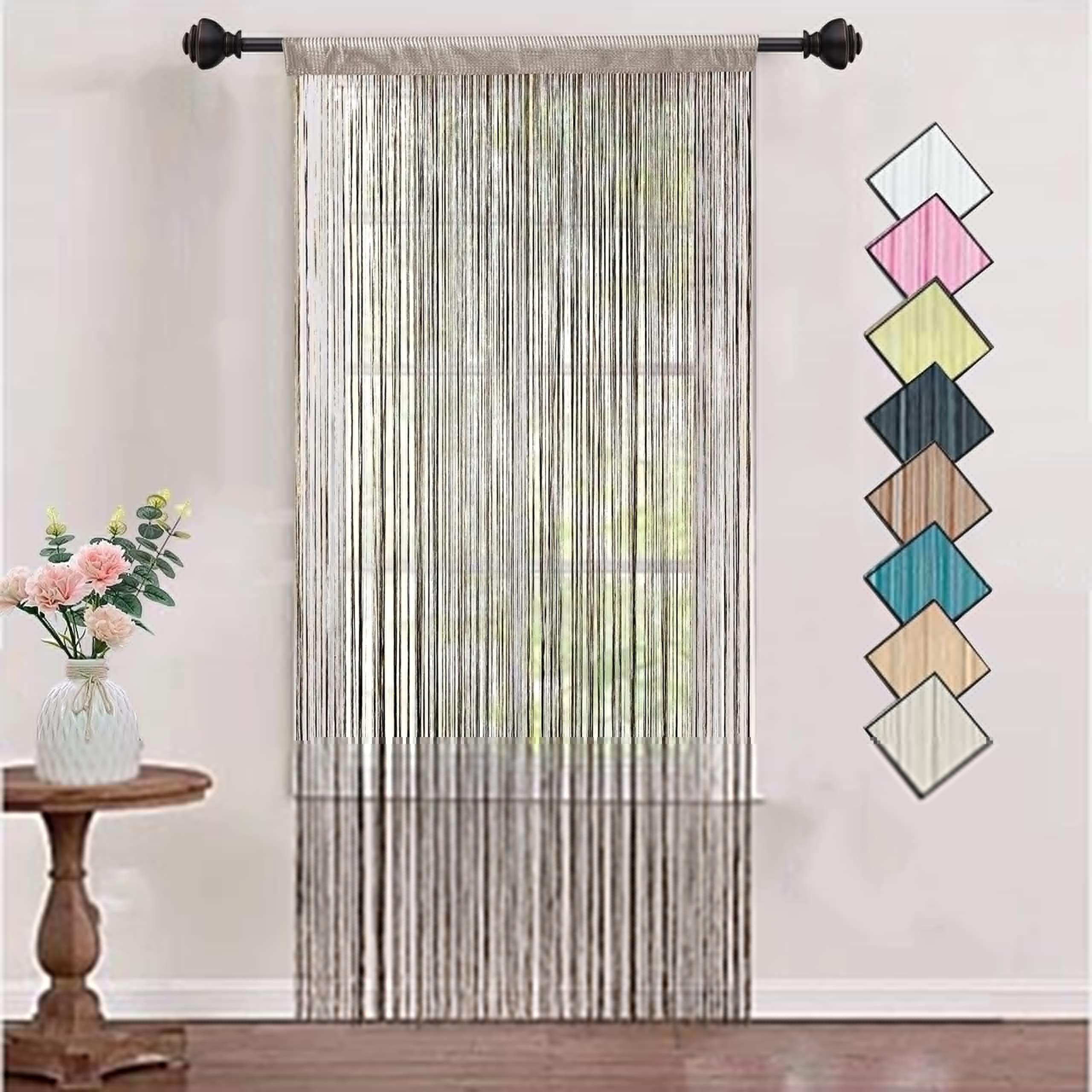 HSYLYM Knitting String Curtain Panels Dense Polyester Fringe Curtain Fly Screens Room Divider for Door Window Decor,Ecru,90 x 200 cm