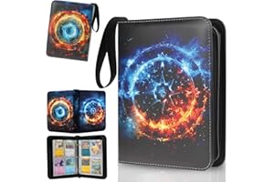 MOMOTALO Trading Card Binder, Compatible with Pokemon Cards, 400 Pockets, Fire & Ice Magic, Blue