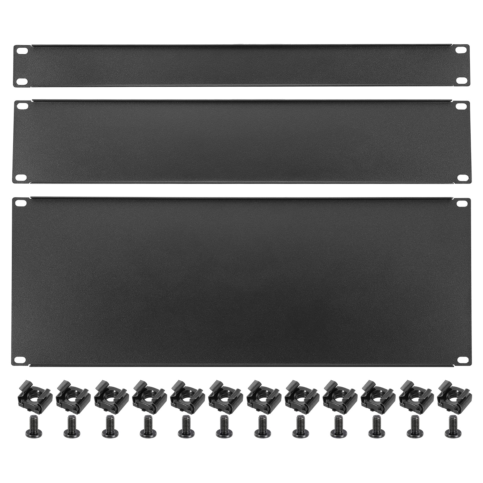 PATIKIL 3 Pcs1U,2U,4U Blank Panel Metal Rack Mount, 19 Inches, Filler Panel Mount Spacer Rack Blanking Panel Kit for Enclosure Server Rack Cabinet Black