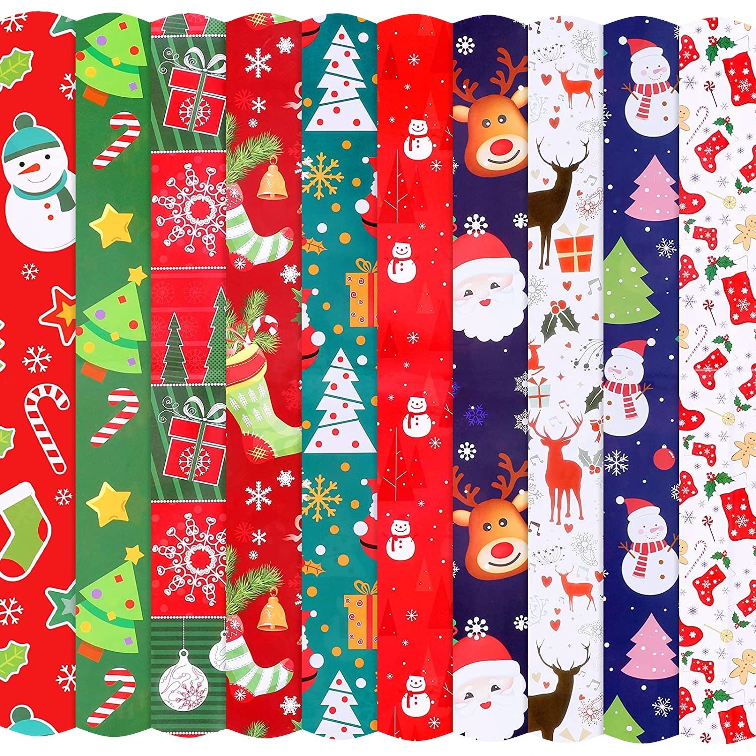 LATERN 20 Sheets Christmas Wrapping Paper, 75cm x 50cm Thicken Gift Wrap Papers Snowman Elk Santa Claus Xmas Tree Pattern Paper Sheets for DIY Gift Wrapping (10 Colors)