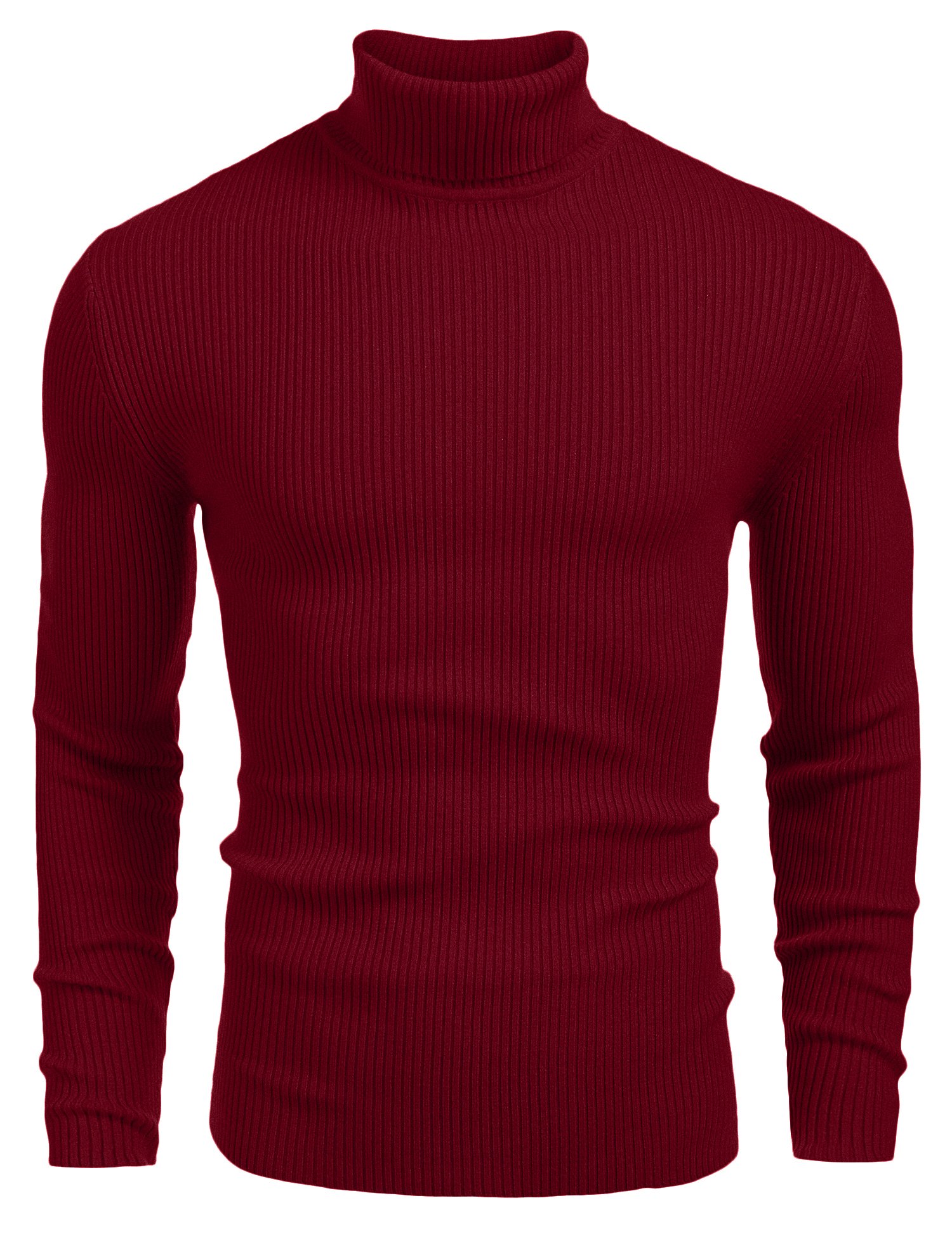 COOFANDY Mens Ribbed Slim Fit Knitted Pullover Casual Turtleneck Sweater Wine Red Image