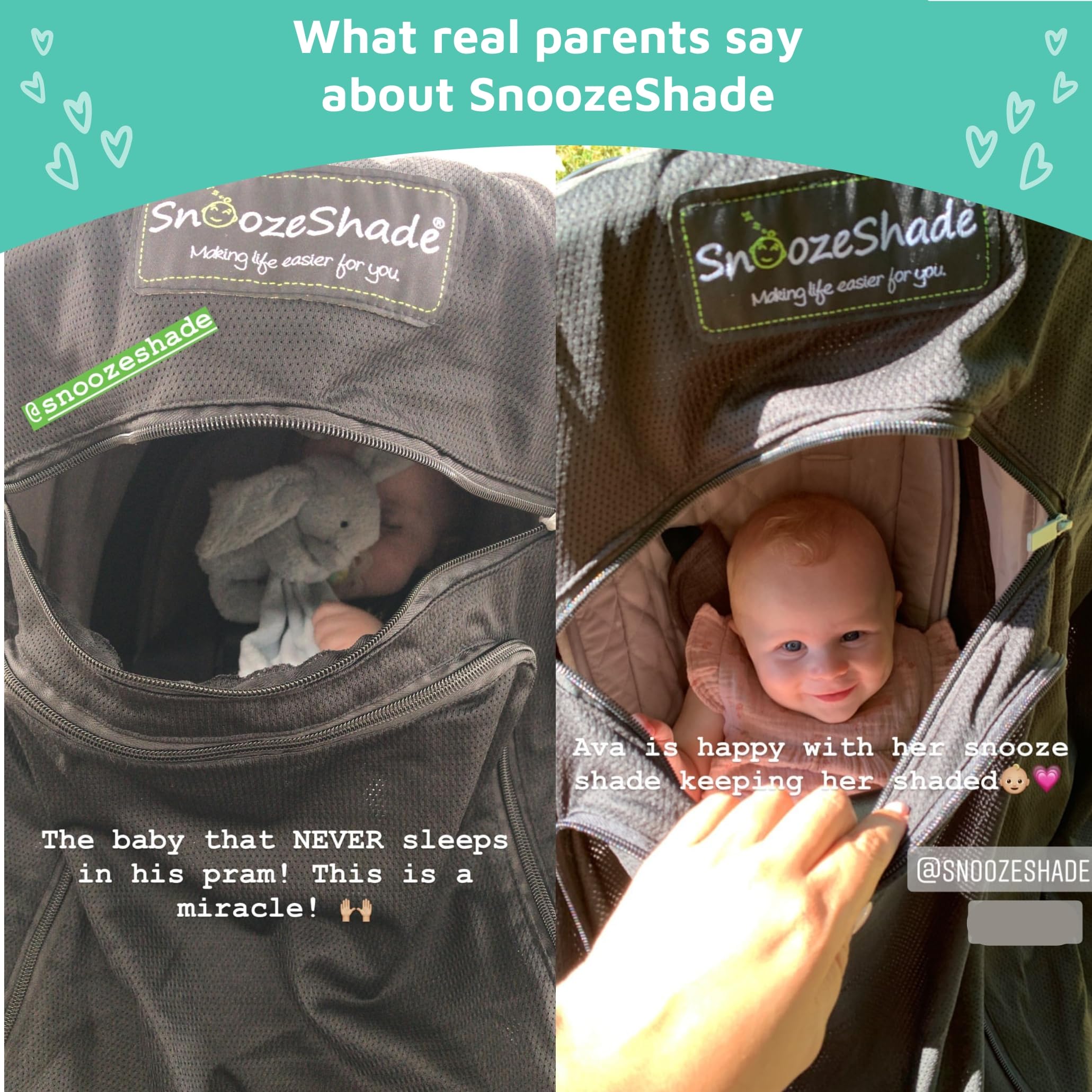 SnoozeShade Plus Extra–Stroller Sun Shade & Mosquito Net for 6m+ Babies Blocks 97.5% of UV (UPF 40+) Universal Fit Blackout Sleep Cover with Peekaboo Window Breathable Mesh Canopy for Single Strollers