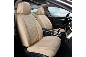 Coverado Beige Nappa Leather Car Seat Covers, Universal Fit Front Seats, 2-Pack Waterproof Seat Covers, Perforated Faux Leather, Compatible with Most Cars Trucks