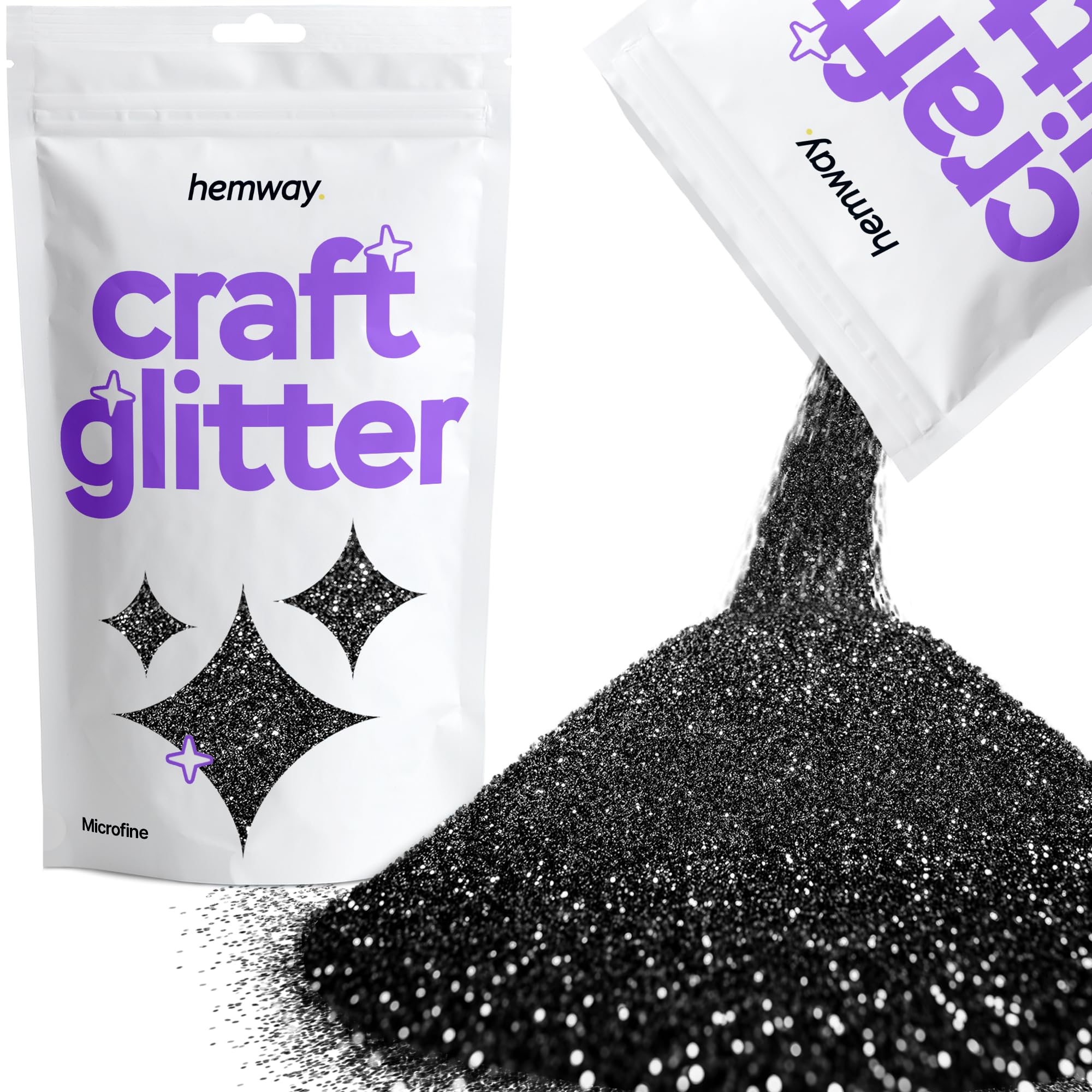 Hemway Craft Glitter Black 100g Microfine Glitter for Crafts, Resin, Cosmetic, Nail, Face, Body, Festival, Tumblers, Art, Candle, Crafting
