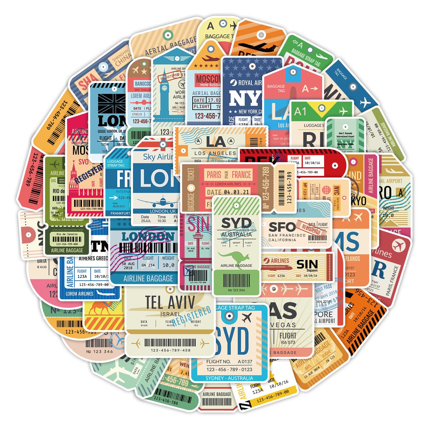 50Pcs Boarding Pass Sticker for Car,Helmet,Water Bottle,Bike,Luggage,Scrapbook,Bike,Laptop,Cute Cartoon Airline Ticket Waterproof Stickers,Boys Adults Children Gift,Airline Aesthetic Graffiti Decal