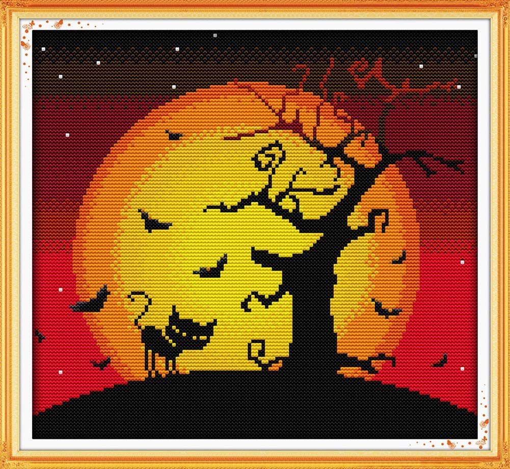 Cross Stitch Kits, Awesocrafts The Night of Halloween Easy Patterns Cross Stitching Embroidery Kit Supplies Christmas, Stamped (Halloween, Stamped)