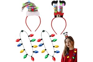Aymolas 4 Pcs Christmas Headband and Light Necklace with 9 Bulbs Christmas Accessories Christmas Party Favors Xmas Costume for Women Men Santa Party Holiday