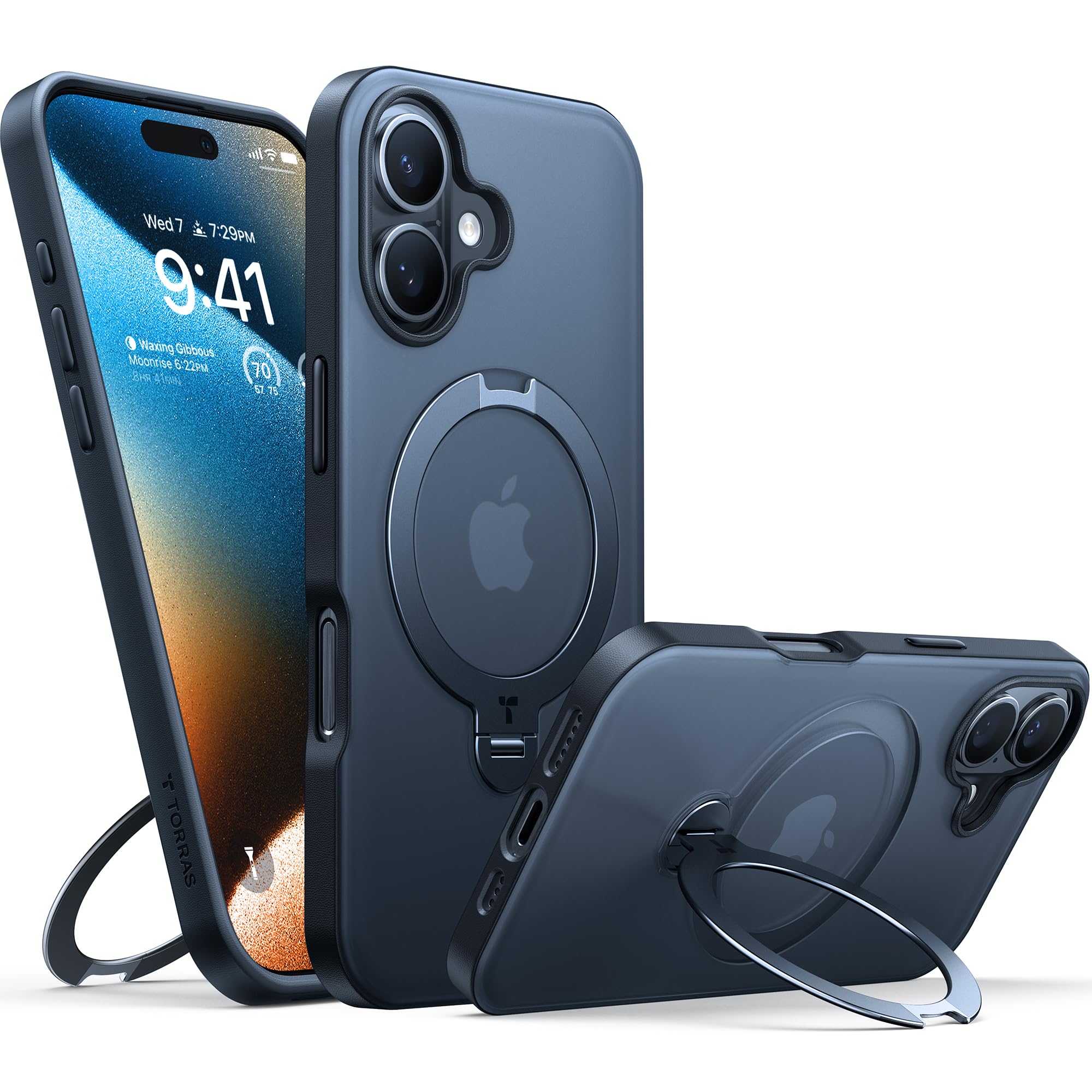 TORRAS 360° Spin Magnetic Stand for iPhone 16 Plus Case, Compatible with Magsafe,12FT Military Shockproof, Slim Protective for iPhone 16 Plus Case, Invisible Kickstand, Matte Black — image 1
