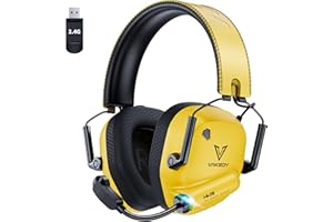 Vakedy Wireless Gaming Headset for PC, PS4, PS5, Mac,Switch,2.4GHz USB Gaming Headset with Microphone Bluetooth Gaming Headset 50mm Drivers, 50Hr Battery,Low Latency,Lightweigh-Yellow