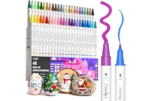 JusArt 48 Colors Dual Tip Acrylic Paint Markers with Dot and Fine Tip, No-Bleed Paint Pens and Waterproof Markers for Rock, Wood, Glass, Ceramic - Vibrant Art Supplies for Kids, Beginners & Artists