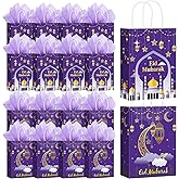Trandraft 24 Pcs Ramadan Mubarak Gift Bags with Tissue Paper Ramadan Goodies Happy Eid Gift Bags Muslim Party Favor with Handle for Eid Muslim Supplies Al Fitr Party Decoration(Purple)