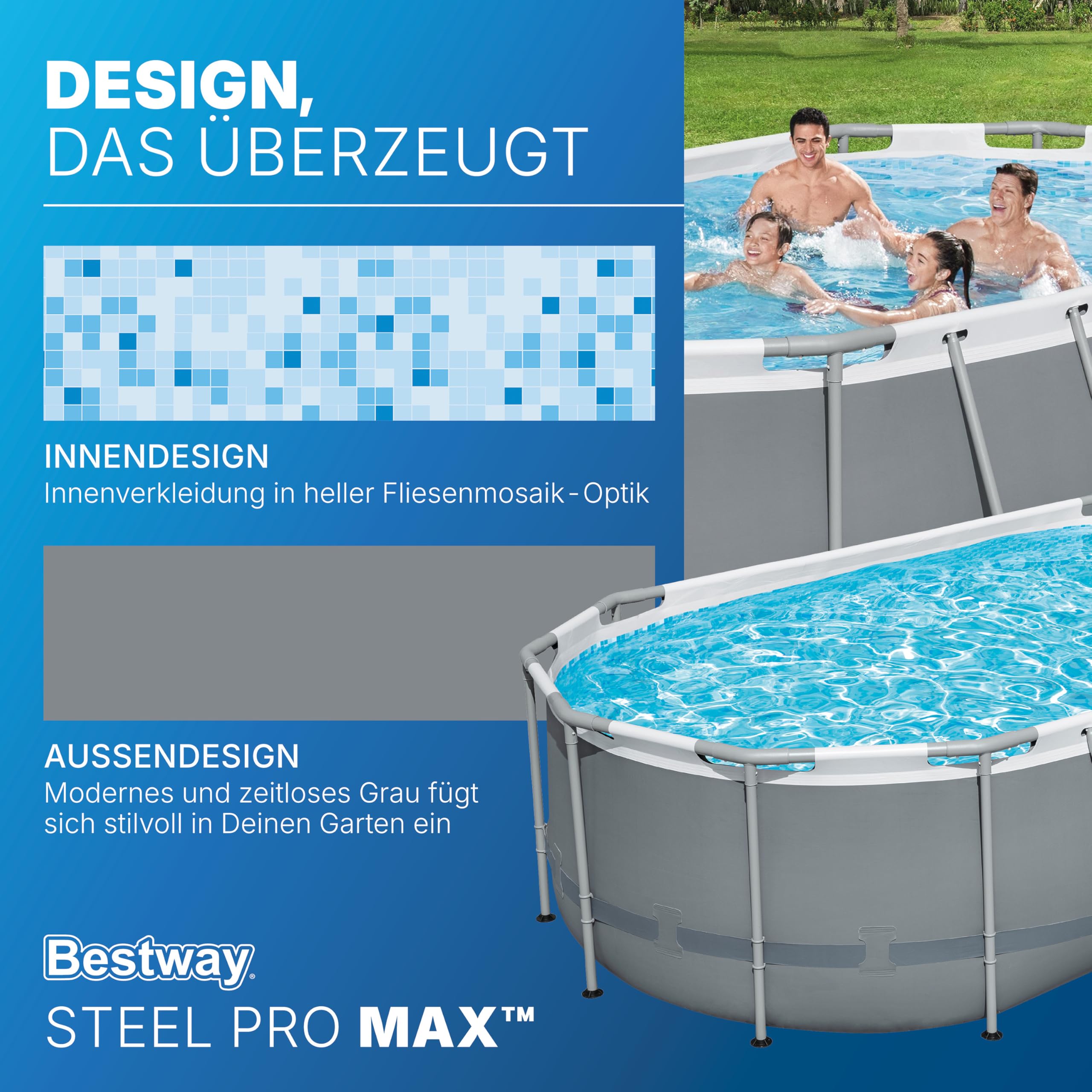 Bestway Power Steel Frame Pool Set mit Filterpumpe 427 x 250 x 100 cm, grau, oval 6