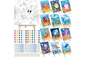 Tenceur 12 Sets Pre Drawn Canvas to Paint Adult Stretched Coloring Painting Canvas Panels with Design Easel and Brushes for Party Supplies Beginner Favor(Sea Animal)