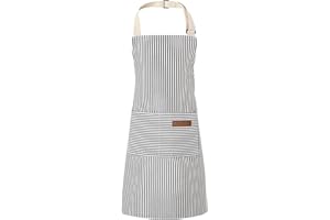 XLSXEXCL Stripes Kids Apron, Kids Cooking Aprons with 2 Pockets for Cooking,Cleaning,Painting (Grey, 55x65cm)