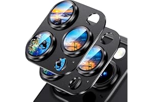 Uyiton Compatible with iPhone 15 Pro/iPhone 15 Pro Max Camera Lens Protector, [Not Easy to Break][Strong Adsorption][Case-Friendly] Metal Tempered Glass Rear Camera Screen Cover - Black, 2 Pack