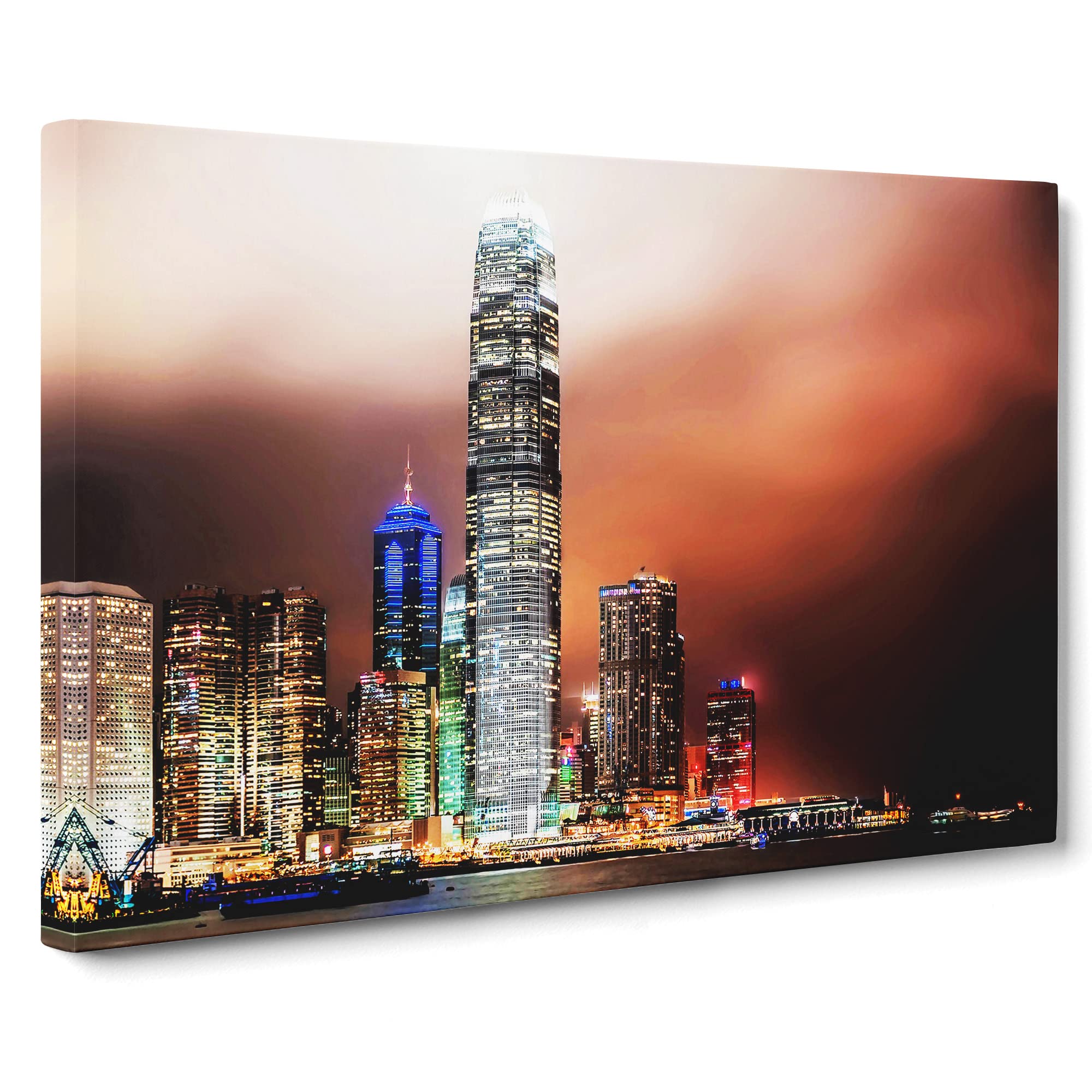 Hong Kong City Skyline China No.4 Canvas Print | Gallery Wrapped 30mm Frame Wall Art | 20x14 inches | Ready to Hang | Modern Cityscape Picture | Living Room Bedroom Lounge Office