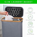 Nest Zest 60L Slim Laundry Basket with Lid Grey Bamboo Rim Oxford Fabric view 5