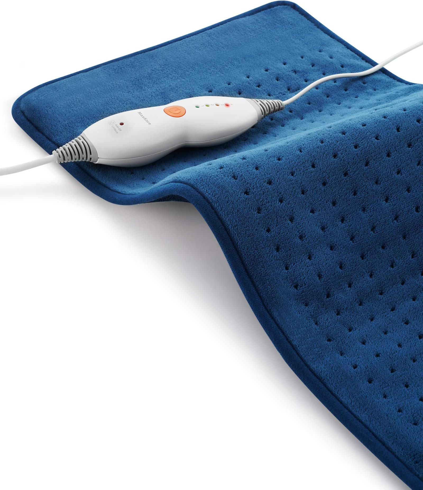 Heating Pad for Back Neck Shoulder Use with 4 Timer Settings and 1.5 Hours Auto Shut Off, Soft Flannel Electric Heat Pad with Fast Heating and Machine Washable - Blue