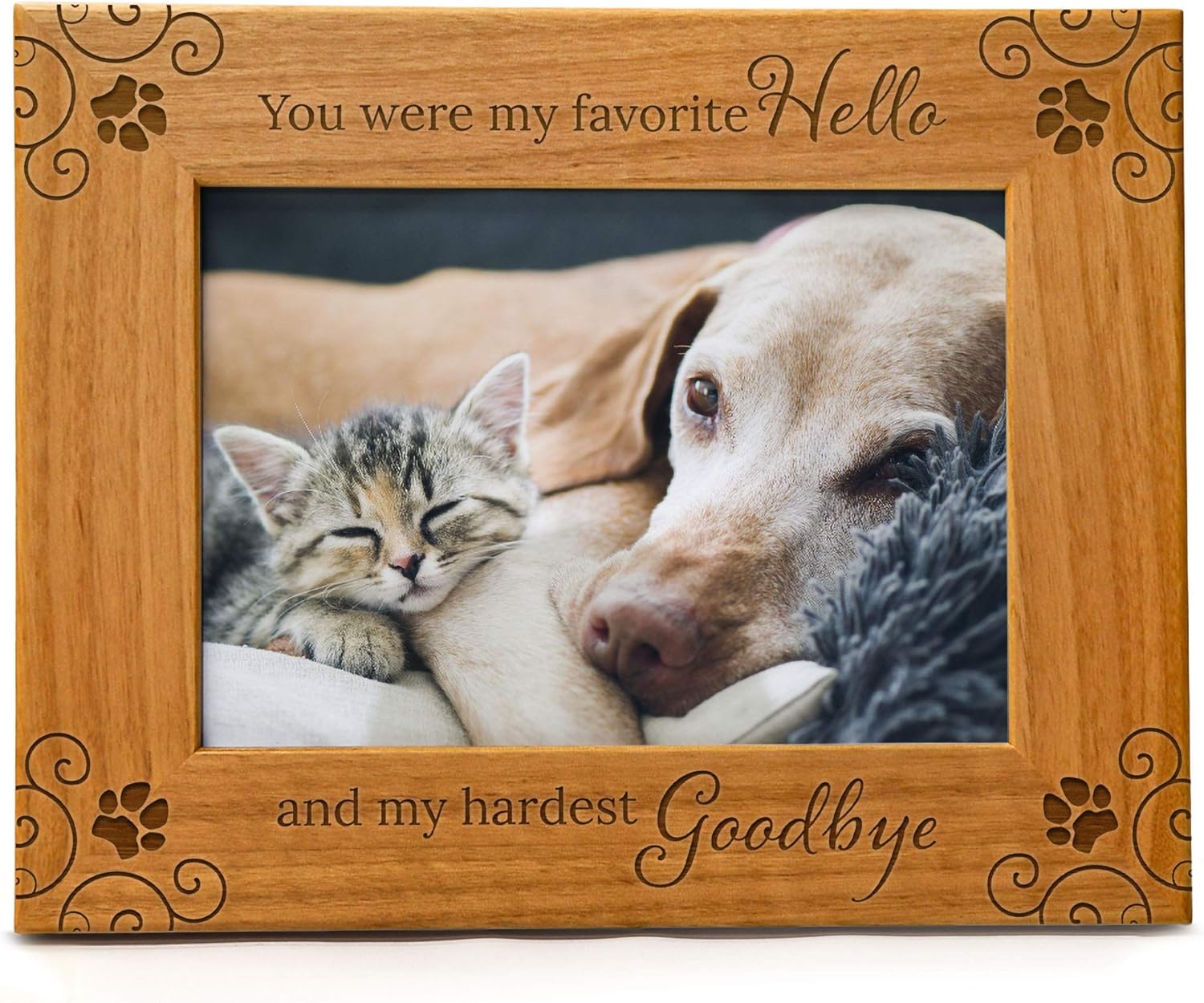 You Were My Favorite Hello And My Hardest Goodbye, Pet Memorial Picture Frame Engraved Natural Wood Fits a 5x7 Horizontal Portrait, Frame for Condolence for Animal Lovers to Keep Memories Alive