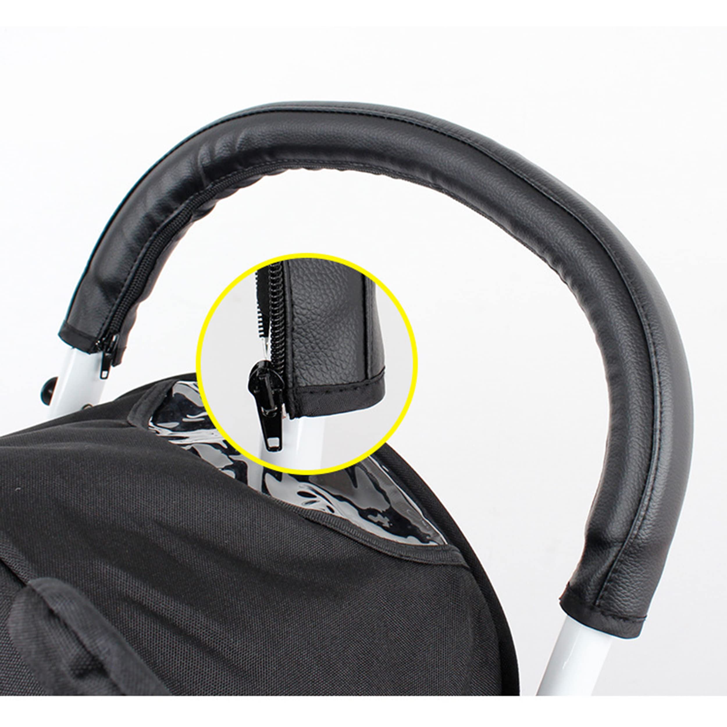 Stroller Handle Cover,Handle Sleeve Cover, Grip Bar, Replacement, Compatible with BBZ Yoya Stroller Armrest Bumper Bar Accessories Zipper Open Vegan Leather - Black