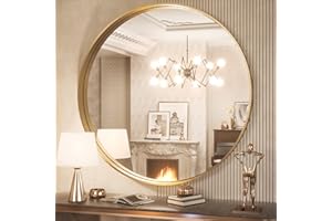 TokeShimi Round Gold Mirror 36 Inch Round Bathroom Mirror for Wall with Non-Rusting Aluminum Alloy Brushed Gold Matte Metal Frame Modern Circle Mirror Fit in Minimalist Multi Style Home Decor