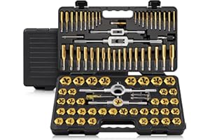 Kolvoii 86-Piece Tap and Die Set, Metric Size M3 to M16 and SAE Size #4 to 5/8", Titanium-Coated GCr15 Steel Rethreading Tool