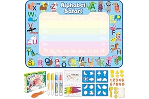 ANIMOLDS Water Doodle Mat - 40x32 Inch Aqua Magic Drawing Board for Kids (Alphabet Safari)