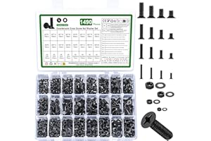 YOUYIDUN 1490 Pcs M2 M3 M4 M5 Screws and Nuts Set, Countersunk Bolts and Nuts Assortment, Black Phillips Flat Head Machine Screws with Washers Set(M2 M3 M4 M5 Screw Kit, Black)