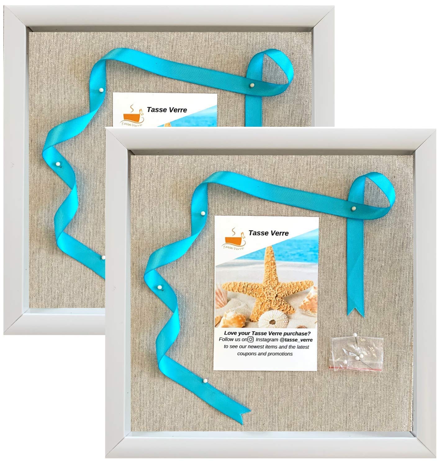 Tasse Verre 12x12 White Display Shadow Box (2-Pack) Frame w/Linen Background and 16 Stick Pins - Ready to Hang Shadowbox Picture Boxes - Easy to Use - Display Case, Baby Sports Memorabilia Wedding