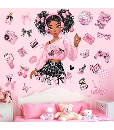DECOWALL SG2-2319 Adesivi murali ragazza nera ballerina parete murale adesivo camera decorazione bambini danza letto ragazze cameretta balletto vinile
