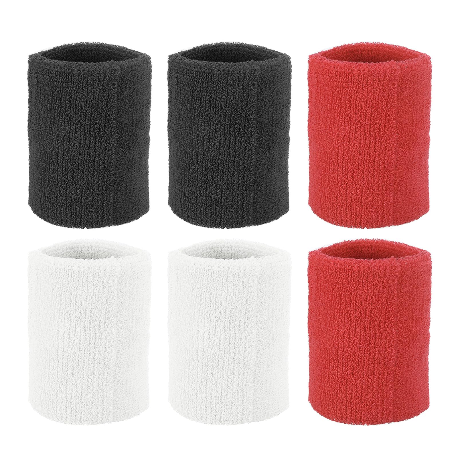PATIKIL Sports Wristbands 8x8cm, 6 Pcs Wrist Sweatband Absorbent Cotton Terry Cloth Wrist Bands for Competitions Tennis Basketball Working Out Athletic Running, Black White Red