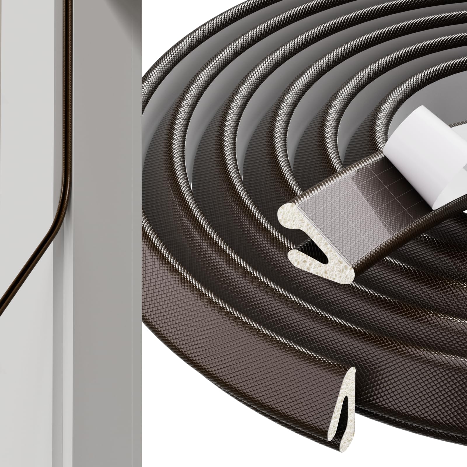Photo 1 of 1 Pack*32.8 Ft Self-Adhesive V Shape Foam Window Weather Stripping Door Seal Insulation Strip for Winter, Soundproof Exterior Front Frame Gap Filler, Draft Stopper Tape Noise Light Blocker(Brown)