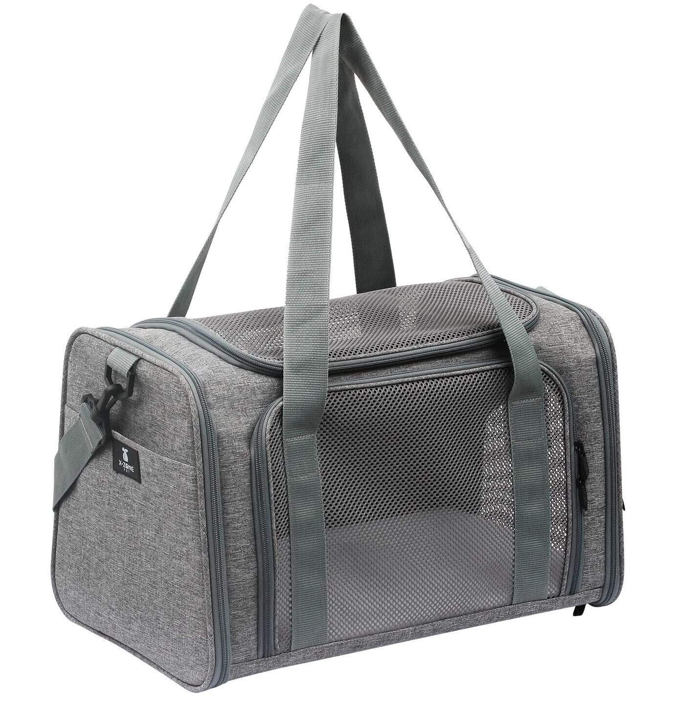 X-ZONE PET Airline Approved Pet Carriers,Soft Sided Collapsible Pet Travel Carrier for Medium Puppy and Cats (Medium, Grey)