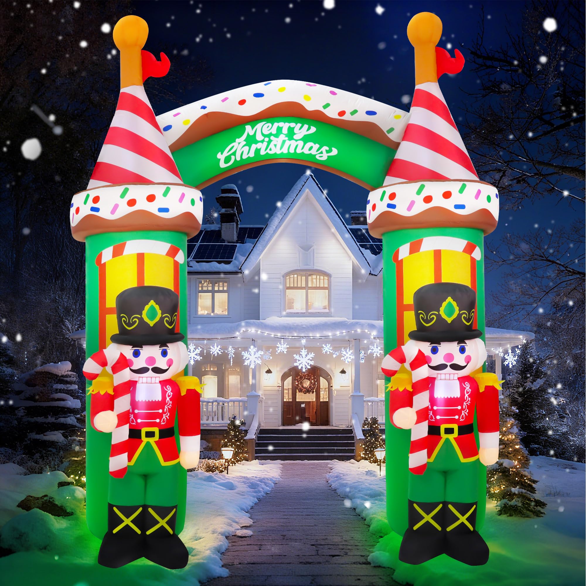 Photo 1 of 12FT Christmas Inflatables Decorations, Outdoor Nutcracker Arch Giant Blow Up with Built-in LED Lights for Yard Garden Lawn Holiday Decor