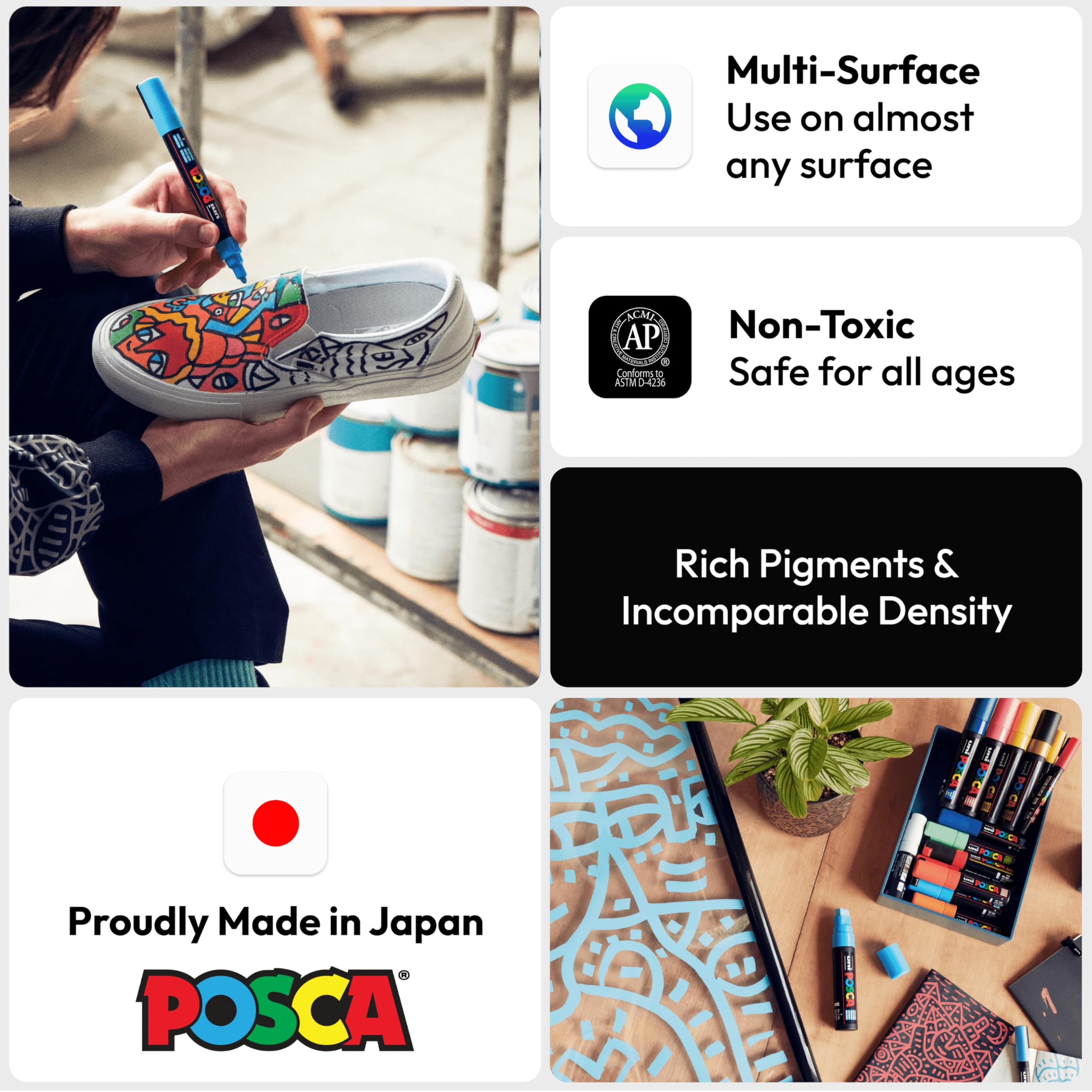 Posca Authentic Marker Set, 8 Professional Grade Markers with 8K Broad Chisel Tips